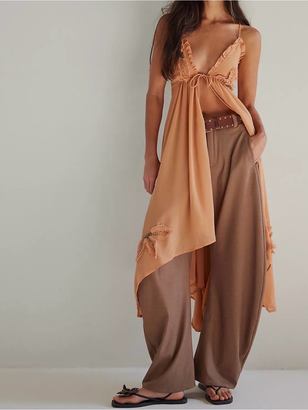 Free People Harlow Embellished Maxi Top High Low Dress - Orange - Size XL - Picture 2 of 13